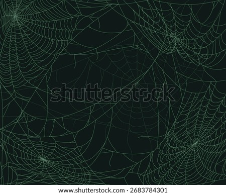 Halloween spider web background. Spooky cobweb horror decoration, Halloween scary sticky spider web flat vector illustration. Hanging spider cobweb pattern