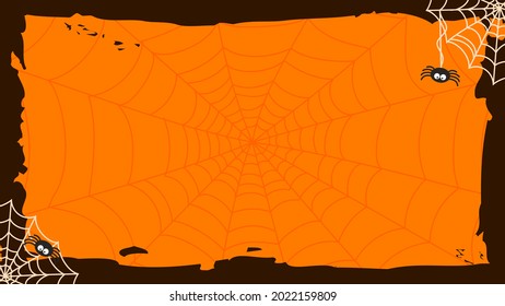 Halloween spider web background vector illustration. Spider webs frame on orange background