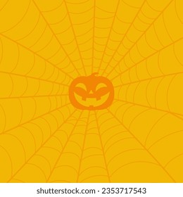 Halloween spider web background vector illustration. Pumpkin with cobweb