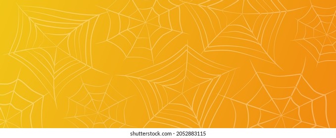 Halloween spider web banner. Cobwebs on orange gradient background