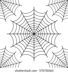 Halloween spider web,  black contour on white background. vector illustration. seamless pattern.