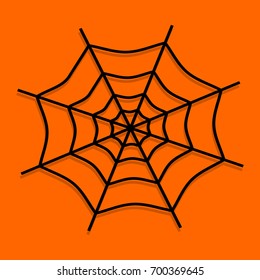 Halloween Spider Web. Black icon on orange background. Vector illustration coffin