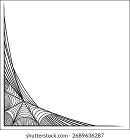Ilustración vectorial negra de la frontera de las líneas del Web de la araña de Halloween, diseño espeluznante decorativo aislado de la esquina