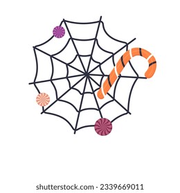 Halloween spider web with candy and lollipops