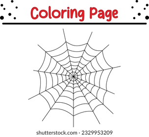 Halloween spider web coloring page for children. Black and white cartoon illustration