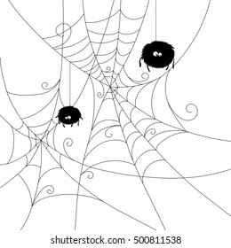 Halloween spider web with cute spiders