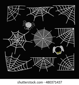 Halloween spider web elements doodle and flat