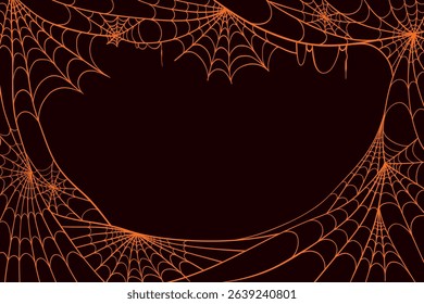 Halloween Spider Web Frame in Hand Drawn Style Isolated on Brown Background. Doodle arachnid web perfect for cards, party invitations, web, fashion, print