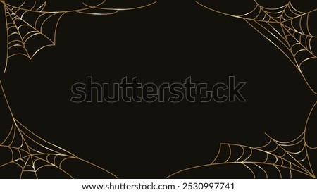 Halloween spider web frame. Neon. Line art. A spooky, eerie design. Isolated on black background. Scary decoration. Cobweb hanging in corners of haunted house. Halloween theme night party. Copy space.