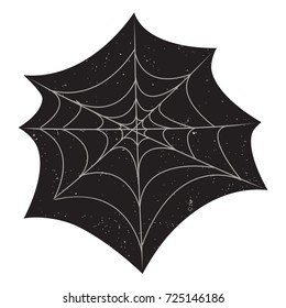Halloween spider web with grunge textures on black background
