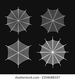 Halloween spider web horror gothic silhouettes for decoration, spooky net with tangled hanging insects