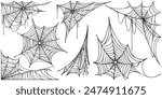 Halloween spider web isolated on transparent background. Hector venom cobweb set. Vector illustration