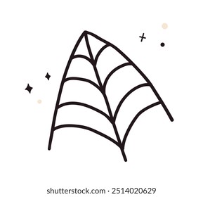 Web de araña de Halloween aislado sobre fondo blanco. Horror spooky cobweb elemento. Mazorca gótica negra. Vector plano dibujado a mano ilustración