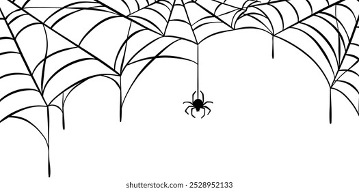 Teia de aranha de Halloween e aranha isolada no projeto de fundo branco, clip-art vetor isolado