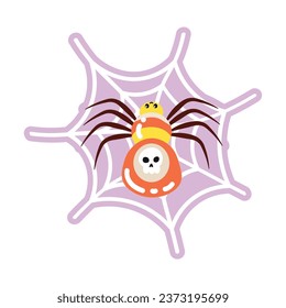 Halloween spider with web on white background