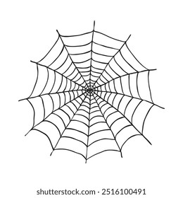 Dia das Bruxas Teia de Aranha. Decorações de festas de Halloween, decorações de casa assombradas. Elementos de design preto mão desenhada spooky Halloween Doodle. Decorações assombradas. Ilustração de vetor.