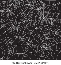 Halloween Spider Web Pattern. White Lines and Black Background. Festive Vector. October. Fall. Autumn.