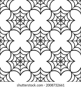 Halloween spider web seamless pattern. White background and black cobweb. Seamless vector background. Vector hand drawn pattern on the theme of Halloween. Pattern with Halloween symbols .