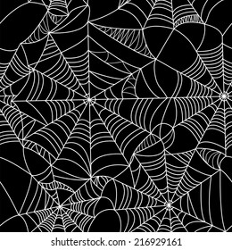 Halloween Spider Web Seamless Pattern. Vector Background. Black And White.