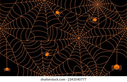 Halloween Spinnennetz nahtlose Muster mit schwarz-orange. Vektorgrafik Wiederholender Hintergrund.