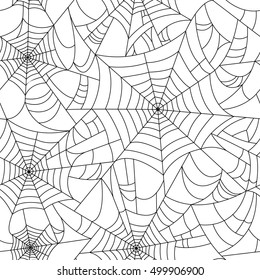 Halloween spider web seamless pattern. Black and white. Seamless vector cobweb background. 