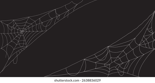 Halloween spider web silhouettes collection with creepy corner cobwebs on white background