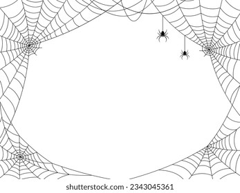 Halloween spider web with spiders for banner, party poster, invitation or greeting card design. Halloween background with blank space for text. Vector illustration