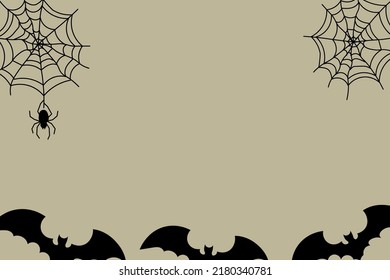 Halloween spider web and spiders with bat on color background. Vector illustration