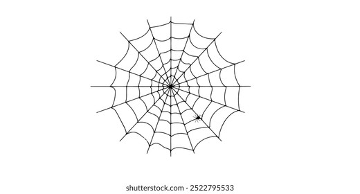 Teia de aranha de Halloween e aranhas isoladas sobre fundo branco. Aranha negra e teia rasgada. Teia de aranha assustadora do símbolo do halloween