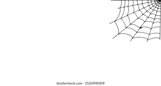 Halloween spider web and spiders isolated on white background. Black spider and torn web. Scary spiderweb of halloween symbol