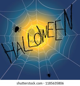 Halloween spider web typography with full moon.