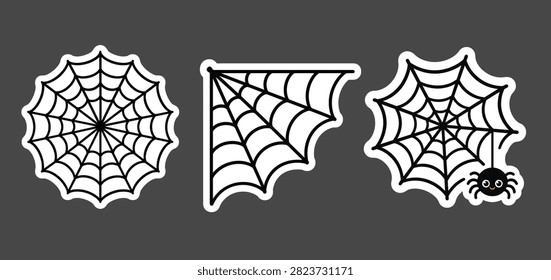 Halloween Spider Web Vector Icon Collection with Cute Spider