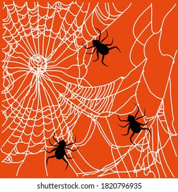  Halloween, Spider web, spider. Vector illustration  on an isolated background. Template for Halloween holiday design, banner, print, poster, invitation.