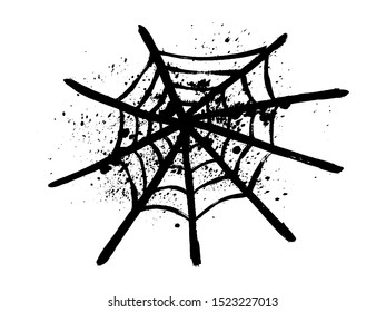 Halloween spider web vector symbol icon design. Scary grunge ink hand-drawn beautiful illustration isolated on white background. Splashes and splatter icon.