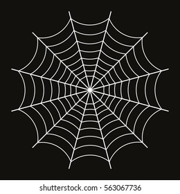 Halloween spider web white outline on black background. vector illustration. 