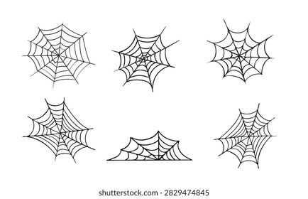 Halloween spider webs and corner net set, spooky cobweb gothic elements isolated on white background vector