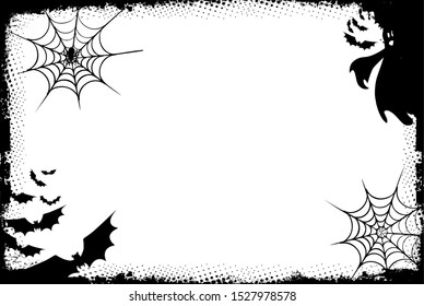 Halloween spider,ghost bats web border frame with bats for party invitation. Vector isolated spooky text banner