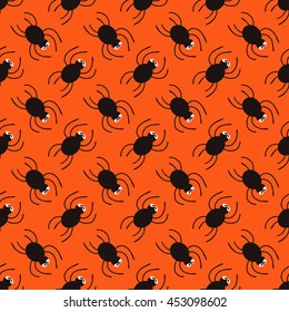 Halloween spiders diagonal pattern. Cute seamless background. Vector illustration.