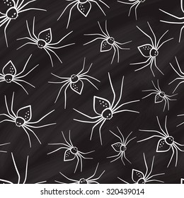Halloween spiders hand drawn seamless pattern on a chalkboard