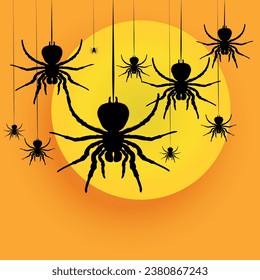 Halloween spiders on the background of the full moon