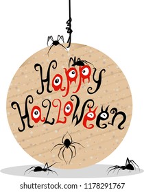 Halloween. Spiders on cardboard sign