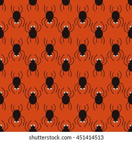 Halloween spiders pattern. Cute Halloween seamless background. Vector illustration.Halloween card. Halloween seamless pattern. Halloween orange wallpaper. Halloween backdrop. 