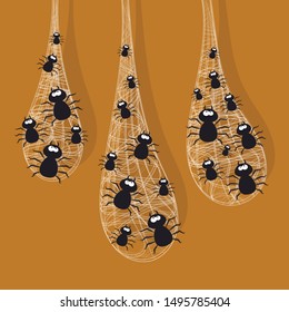 Halloween spiders and spider web vector illustration. Halloween decorations spider and cobweb.