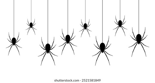 Halloween spider's web vector. Black spider on white background. Danger insect. Horror banner, scary poster. October holiday flyer mockup mock up