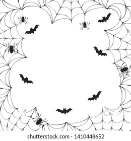 Halloween spiderweb border frame with bats for party invitation. Vector isolated spooky text banner background for october night.