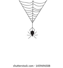 Halloween spiderweb border with hanging spiders. Vector isolated spooky background