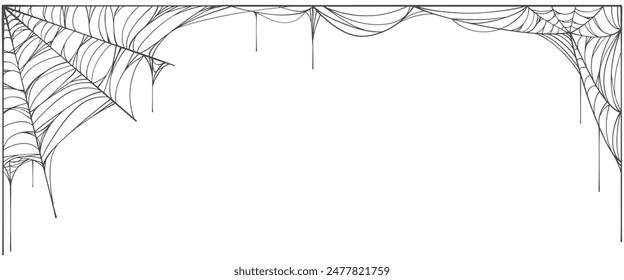 Halloween spiderweb border. Vector isolated spooky background for october night party and invitations.