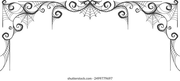 Halloween spiderweb border. Vector isolated spooky background for october night party and invitations.