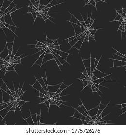 Halloween spiderweb seamless pattern. Wrapping paper creepy texture. Vector isolated realistic background for october night party, invitations. 