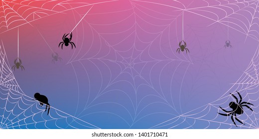 Halloween spiderweb vector background with spiders,Cobweb backdrop illustration isolated on Pink, purple and blue